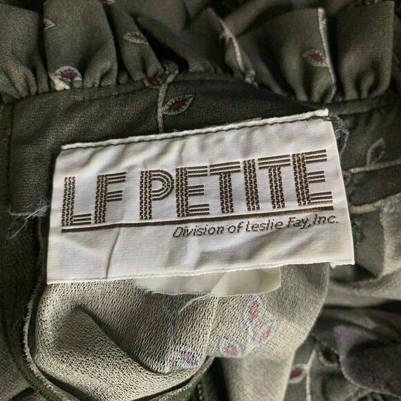 Vintage 70s Secretary Midi Dress Womens M Green Paisley Ruffle Collar Belted - Picture 9 of 9